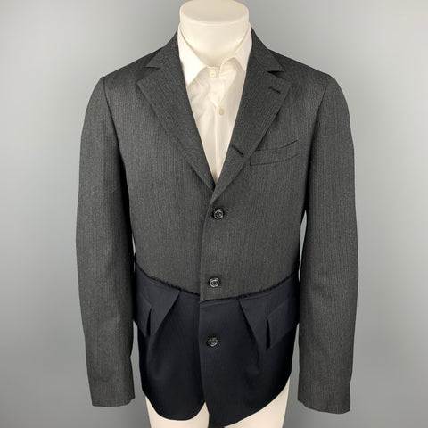 WOOSTER + LARDINI Size 40 Charcoal & Navy Mixed Fabrics Wool Sport Coat