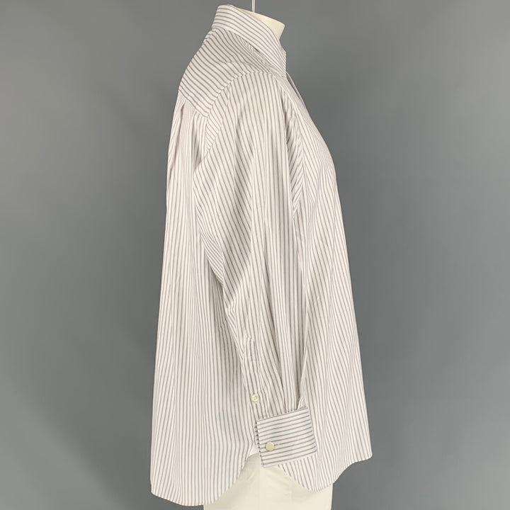 ERMENEGILDO ZEGNA Size XL White Stripe Long Sleeve Shirt