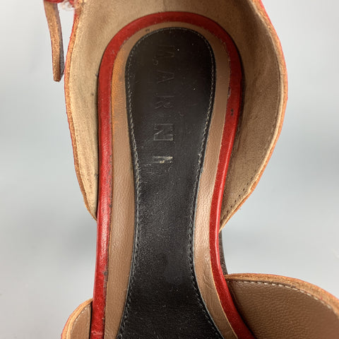 MARNI Zapatos de tacón con doble correa y punta abierta de cuero rojo talla 8