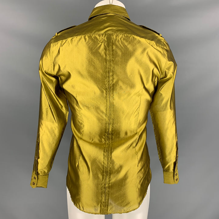 BURBERRY PRORSUM Spring 2008 Size S Mustard Metallic Silk Button Down Long Sleeve Shirt