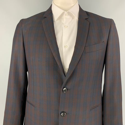 PS by PAUL SMITH Talla 42 Abrigo deportivo con solapa de muesca de lana a cuadros color burdeos y azul marino