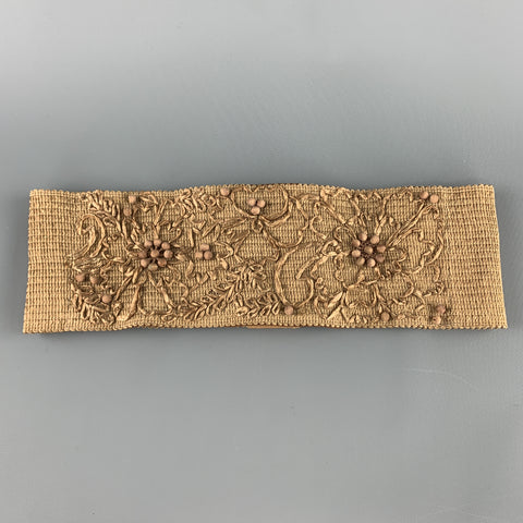 DONNA KARAN Size S Woven Beige Beaded Flower Embroidered Elastic Waist Belt