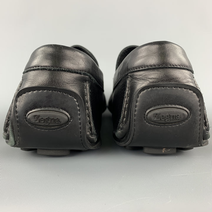 ERMENEGILDO ZEGNA Size 11.5 Black Solid Leather Drivers Loafers