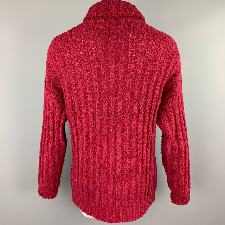 GIGLI Size XL Burgundy Knitted Wool Turtleneck Oversized Sweater