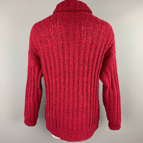 GIGLI Taille XL Bordeaux Tricoté Laine Col Roulé Pull Oversize