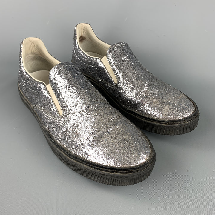 MAISON MARTIN MARGIELA Size 10 Silver Glitter Slip On Sneakers