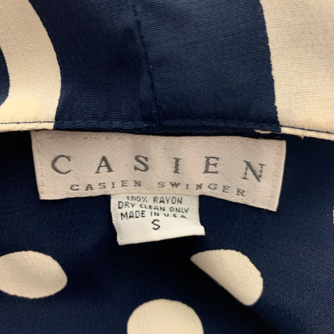 CASIEN SWINGER Size S Navy Cream Rayon Polka Dot Hoodie Casual Top