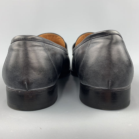HERMES Size 12.5 Black Antique Leather Slip On Loafers