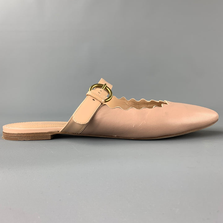 CHLOE Size 10.5 Nude Patent Leather Scallop Edge Flats