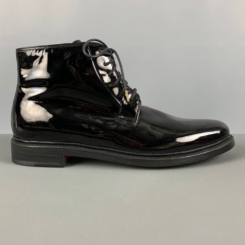 DUCKIE BROWN Size 12 Black Solid Leather Lace Up Boots