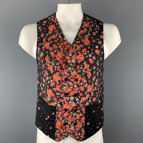 ENGINEERED GARMENTS Chaleco reversible de algodón floral negro y rojo talla L (interior)