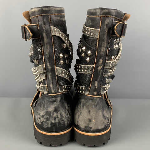 COMME des GARCONS TAO Black Distressed Leather Pull On Boots