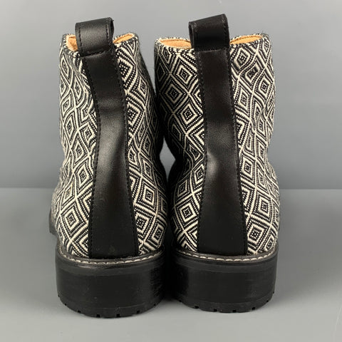 XICARU Taille 12 Bottes à lacets en tissu mélangé noir et blanc