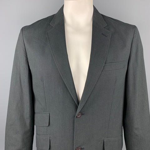 MATERIAL LONDON L Charcoal Pinstripe Cotton Notch Lapel  Sport Coat