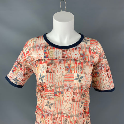 ISABEL MARANT Americana Size M Cream Red & Blue Linen T-Shirt