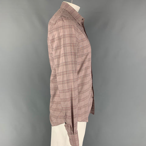GUCCI Size L Navy Red Plaid Cotton Long Sleeve Shirt