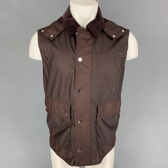 ERMENEGILDO ZEGNA Burgundy Size 40 Coated Wool Detachable Hood Vest