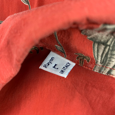 BRIONI Size L Red & Taupe Animal Print Rayon Button Up Short Sleeve Shirt