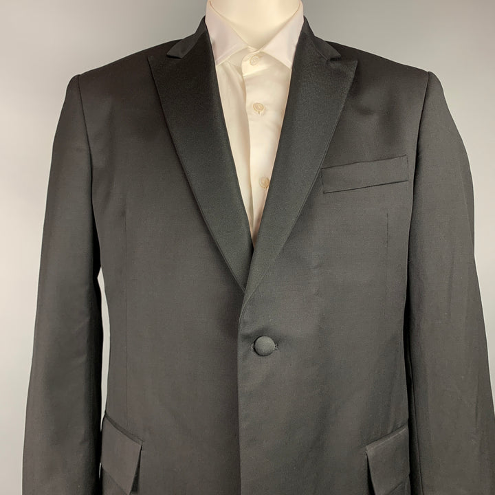 TODD SNYDER Size 44 Long Black Wool Peak Lapel Sport Coat