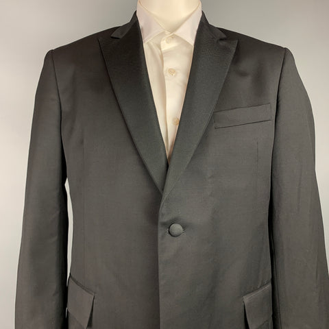 TODD SNYDER Size 44 Long Black Wool Peak Lapel Sport Coat