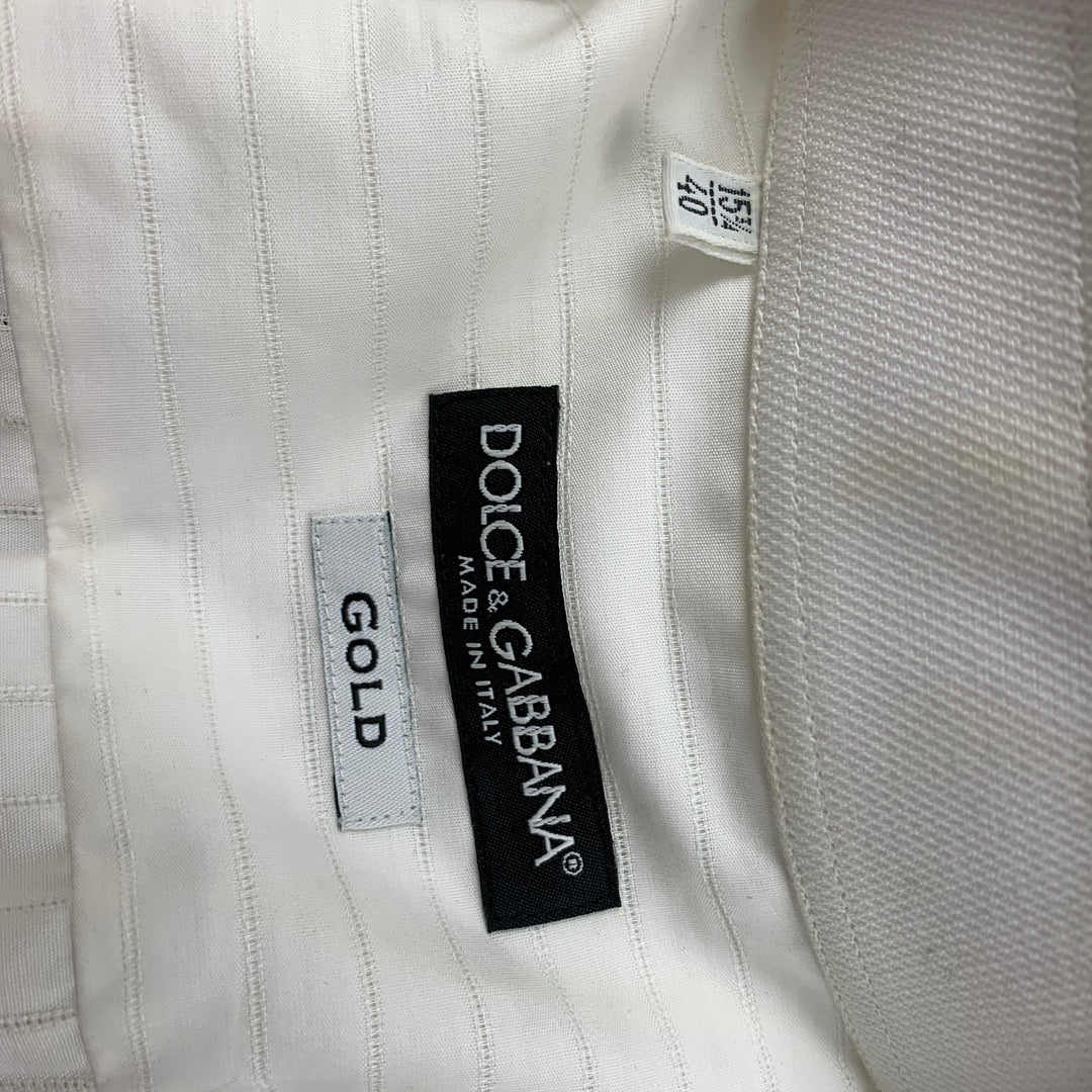DOLCE & GABBANA Gold Size M White Stripe Cotton Hidden Placket Long Sleeve Shirt