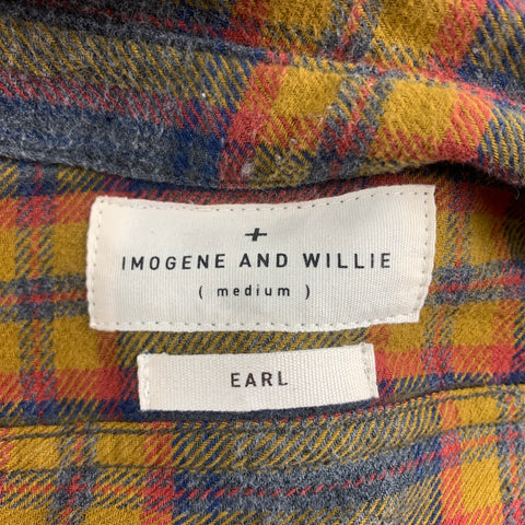 IMOGENE + WILLIE Earl Size M Grey & Yellow Plaid Cotton Long Sleeve Shirt
