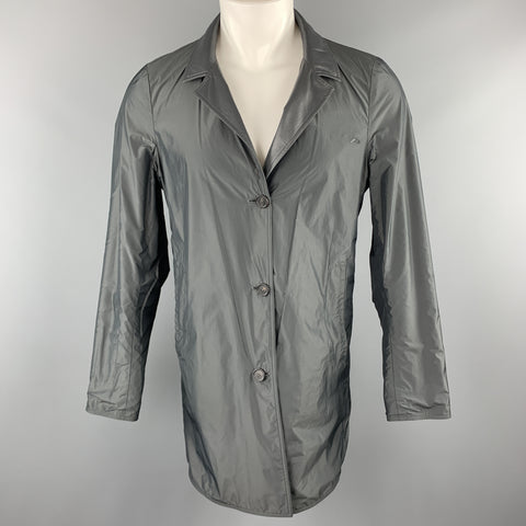 JIL SANDER Size 38 Slate Grey Nylon / Leather Notch Lapel Reversible Coat