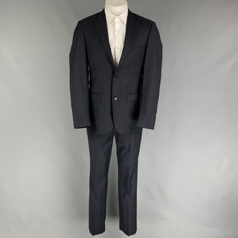 CALVIN KLEIN COLLECTION Size 36 Navy Grid Wool Peak Lapel Suit