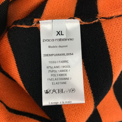 PACO RABANNE Size XL Orange & Black Stripe Wool Blend Pullover