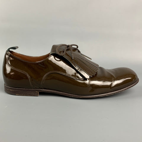 BURBERRY Size 9 Brown Patent Leather Kiltie Lace Up Shoes