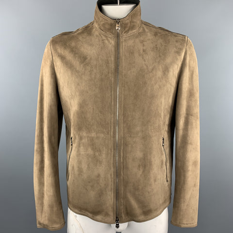 ARMANI COLLEZIONI Size 42 Brown Solid Suede Zip Up Moto Jacket