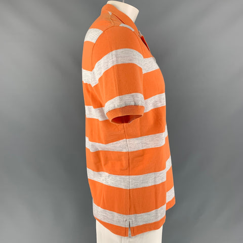 BRUNELLO CUCINELLI Polo de manga corta de algodón a rayas naranja y gris claro talla XL