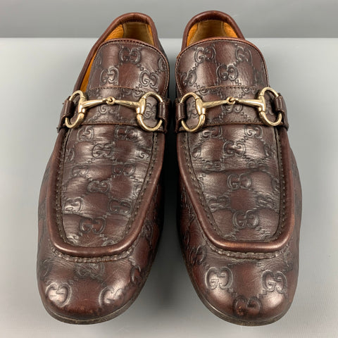 GUCCI Size 10.5 Brown Monogram Leather Vintage Loafers