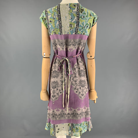 ETRO Size 4 Purple & Green Silk Mixed Patterns Sleeveless Dress