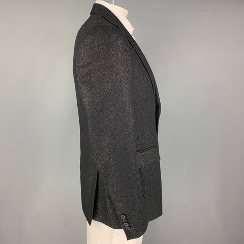 MICHAEL KORS Size 42 Black Silver Metallic Wool Blend Sport Coat