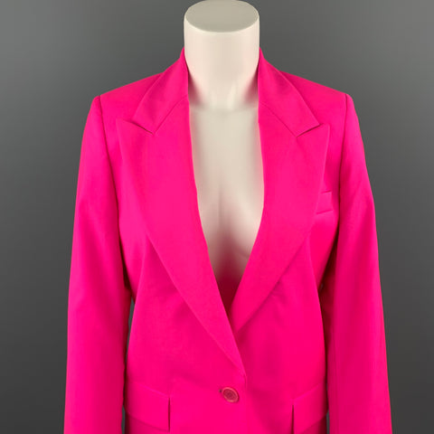 MSGM Size 4 Hot Pink Wool Peak Lapel Buttoned Blazer Jacket