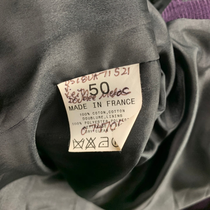AGNES B. Size 40 Purple Corduroy Cotton Notch Lapel Suit