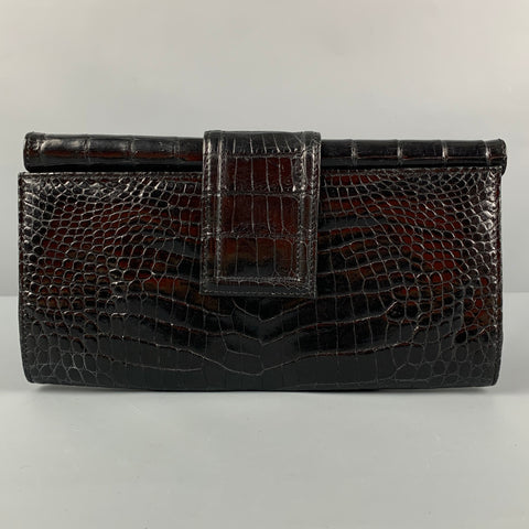 VINTAGE Sac à main pochette crocodile en cuir noir