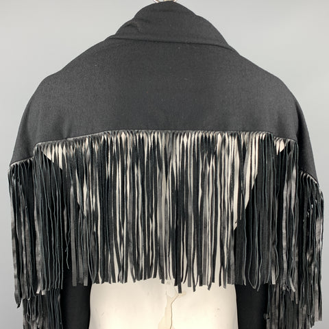 ADRIENNE LANDAU Solid Black Wool Leather Trim Shawl