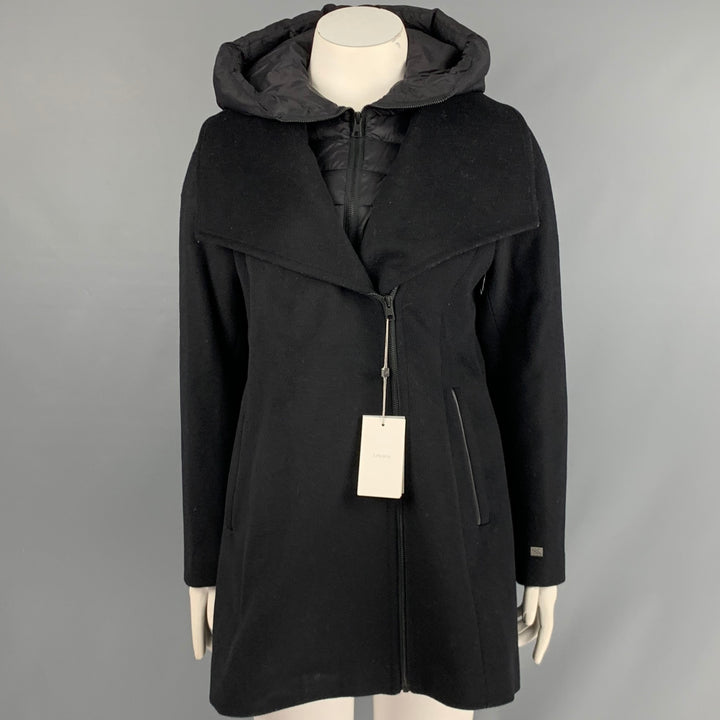 SOIA & KYO Size XL Black Wool Polyester Detachable Hood Coat