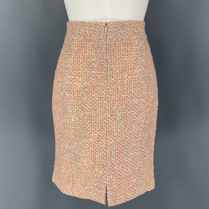 MONIQUE LHUILLIER Size 6 Beige Salmon Viscose Blend Tweed Zip Up Skirt Set
