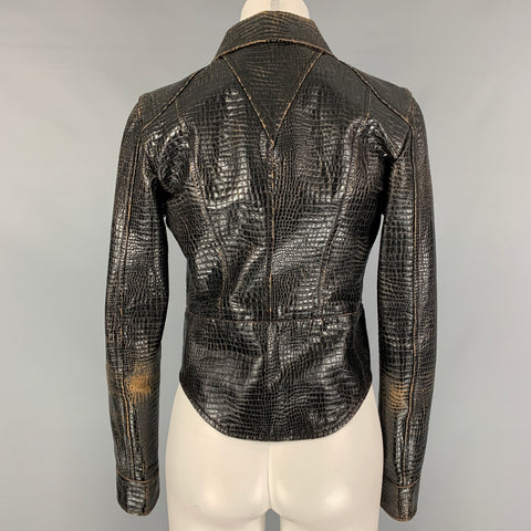 CHANEL 2003 Talla 8 Chaqueta motera negra desgastada en relieve