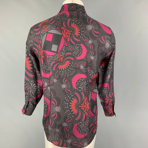 VERSACE COLLECTION Size S Dark Gray Magenta Print Silk Long Sleeve Shirt
