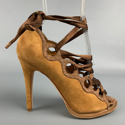 DEVI KROGELL Talla 6 Botas con correa en el tobillo de materiales mixtos de ante marrón y marrón
