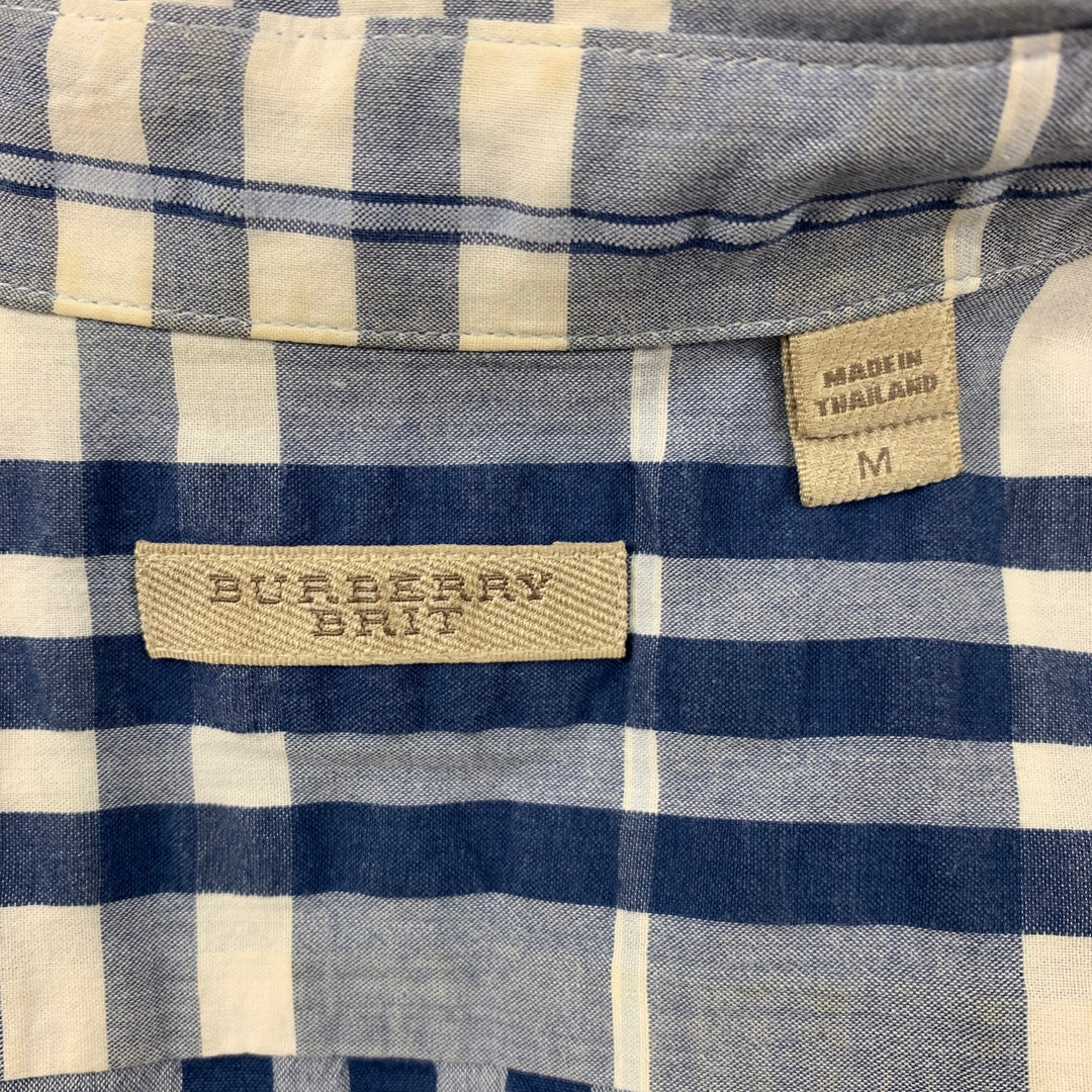 BURBERRY BRIT Taille M Chemise à manches courtes en coton à carreaux bleu blanc