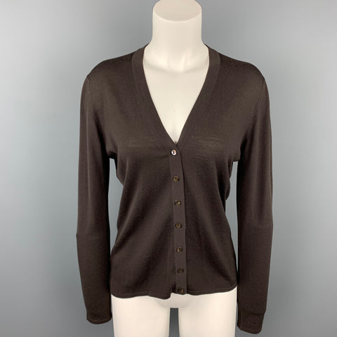 TSE Size L Brown Knitted Wool Buttoned Cardigan