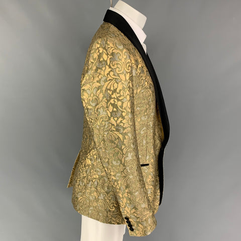 DOLCE & GABBANA SS 17 Size 42 Gold Jacquard Polyethylene Notch Lapel Sport Coat