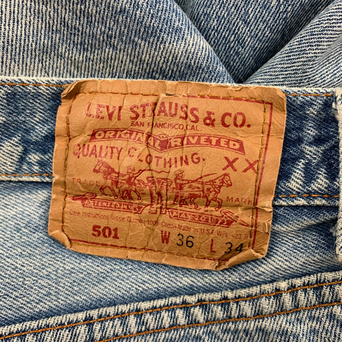 LEVI STRAUSS 501 Talla 36 Vaqueros con bragueta de botones desgastados azules