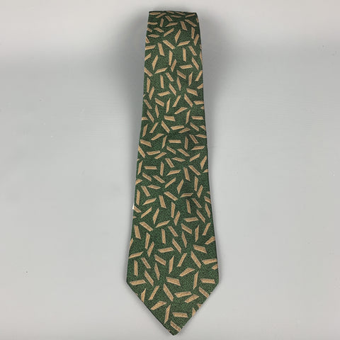 GIANNI VERSACE Green & Beige Geometric Print Silk Tie