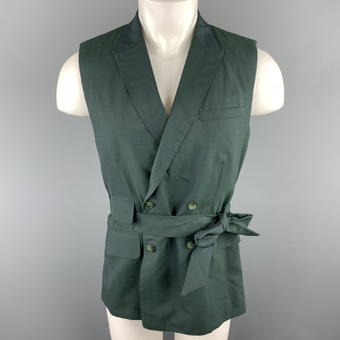 CARLOS CAMPOS Talla 38 Chaleco cruzado de lana lisa verde bosque